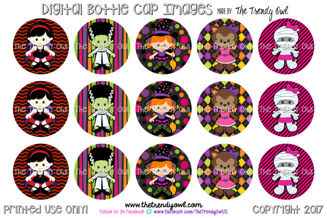 Spooky Girls - Halloween Themed - 1" BOTTLE CAP IMAGES - INSTANT DOWNLOAD