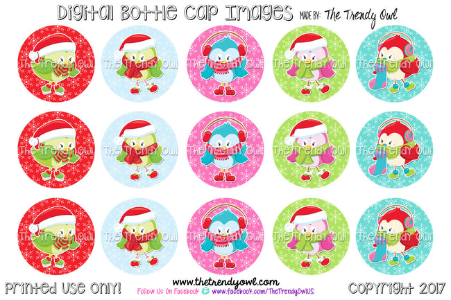 Cute Christmas Birds - Winter Themed - 1" Bottle Cap Images - INSTANT DOWNLOAD
