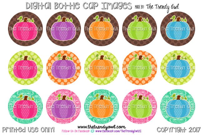 Harvest Pumpkins - Fall Themed - 1" BOTTLE CAP IMAGES - INSTANT DOWNLOAD