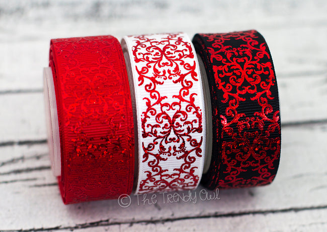 7/8" Red Laser Foil Damask - 5yd Roll