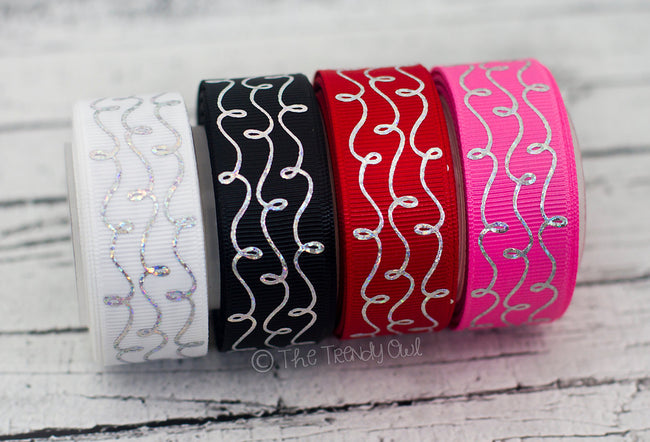 7/8" Silver Laser Foil Doodle Swirls - 5yd Roll