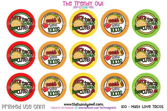 Must Love Tacos - 1" BOTTLE CAP IMAGES - INSTANT DOWNLOAD