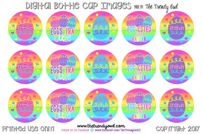 Bright Rainbow Doodle Eggs! Easter Inspired - 1" Bottle Cap Images - INSTANT DOWNLOAD