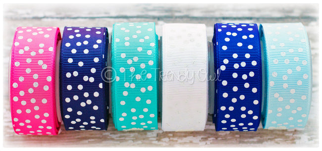 7/8" White Glitter Flurry Dots - 5yd Roll