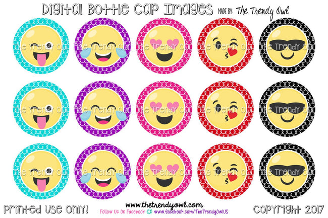 Emoji Faces! Emoticon - 1" Bottle Cap Images - INSTANT DOWNLOAD