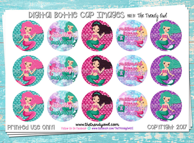 Mermaid Kisses & Starfish Wishes - 1" BOTTLE CAP IMAGES - INSTANT DOWNLOAD