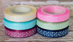 3/8", 7/8", 1.5" White Glittered Doodle Swirls - Shabby Chic Tea Party Inspired- 5yd Roll