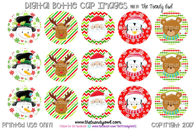 Cute Christmas Faces - Winter Themed - 1" Bottle Cap Images - INSTANT DOWNLOAD