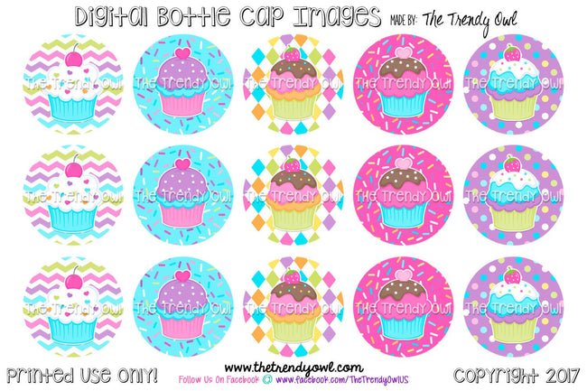 Cupcakes & Sprinkles - 1" Bottle Cap Images - INSTANT DOWNLOAD