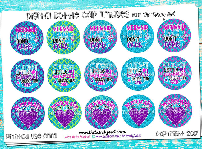 Mermaid Sayings - 1" BOTTLE CAP IMAGES - INSTANT DOWNLOAD