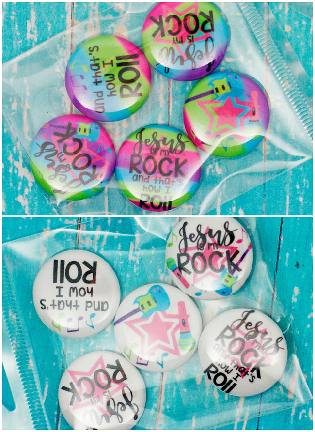 Flat Back Buttons M2M "Jesus Is My Rock and That's How I Roll" Collection - 5pc Set