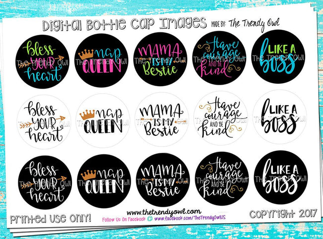 Sayings & Quotes - "Mama Is My Bestie" "Like A Boss" - 1" BOTTLE CAP IMAGES - INSTANT DOWNLOAD
