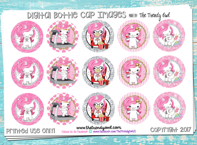 Pink/White Unicorn pg 2 - 1" BOTTLE CAP IMAGES - INSTANT DOWNLOAD