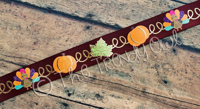7/8" Fall/Thanksgiving Swirls with Gold Foil - 5yd Roll