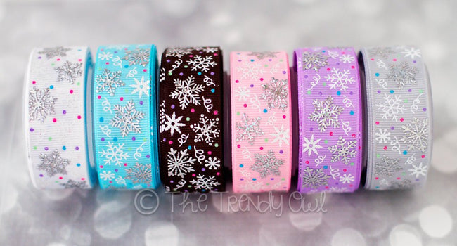 3/8" & 7/8" Whimsy Snowflakes w/ Glitter and Silver Laser Foil - 5yd Roll
