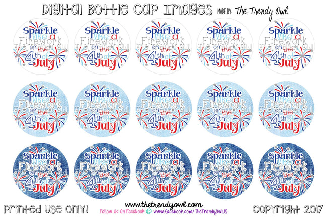 Sparkle Like a Firework on White and Denim - 1" BOTTLE CAP IMAGES - INSTANT DOWNLOAD