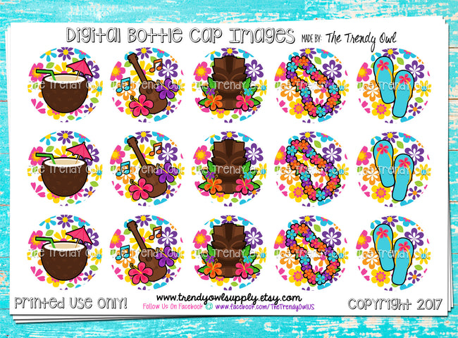 Hawaiian Luau! - 1" BOTTLE CAP IMAGES - INSTANT DOWNLOAD