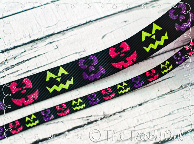 3/8" & 7/8" Colored Jack-O-Lantern Faces - Halloween - 5yd Roll