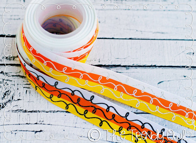 7/8" Halloween Inspired Glitter Doodles, Flurry Dots, and Stars - 5yd Roll