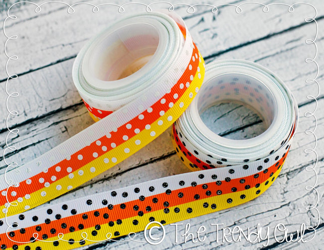 7/8" Halloween Inspired Glitter Doodles, Flurry Dots, and Stars - 5yd Roll