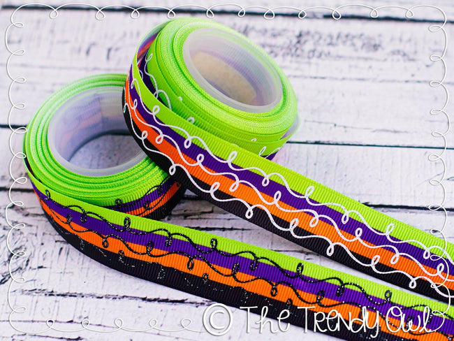 7/8" Halloween Inspired Glitter Doodles, Flurry Dots, and Stars - 5yd Roll