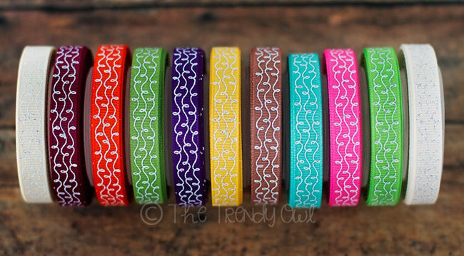 3/8" Fall Inspired White Glitter Doodle Swirls - 5yd Roll