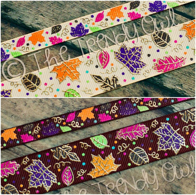 3/8" & 7/8" Whimsy Leaves with Gold Foil - By The Yard