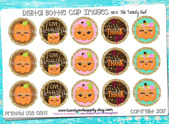 Give Thanks - "Lil Miss Thankful" - 1" Bottle Cap Images - INSTANT DOWNLOAD