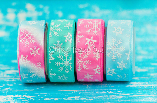 3/8" & 7/8" Girly Winter Snowflakes - Christmas Inspired - U.S. DESIGNER - High Quality Grosgrain Ribbon - 5yd Roll