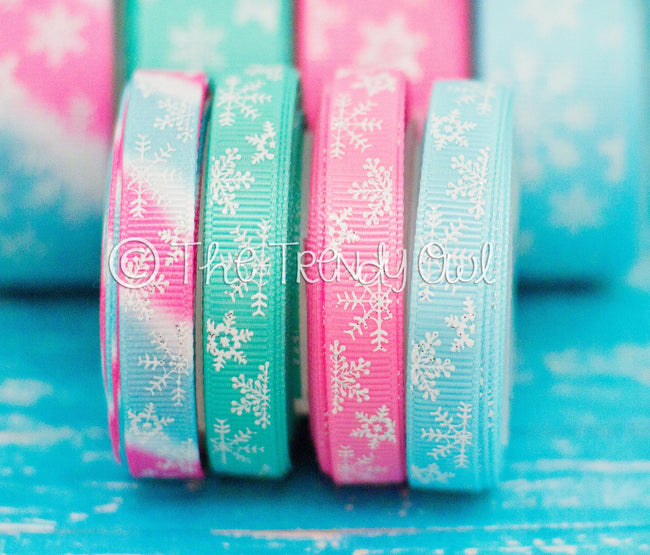 3/8" & 7/8" Girly Winter Snowflakes - Christmas Inspired - U.S. DESIGNER - High Quality Grosgrain Ribbon - 5yd Roll