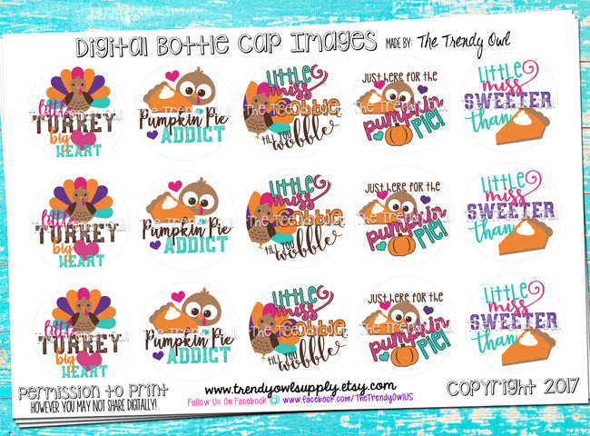 Gobble Till You Wobble - Thanksgiving Inspired - 1" BOTTLE CAP IMAGES - INSTANT DOWNLOAD