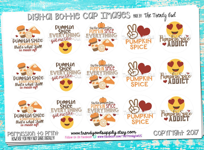 Peace, Love, Pumpkin Pie - Fall/Thanksgiving Inspired - 1" BOTTLE CAP IMAGES - INSTANT DOWNLOAD