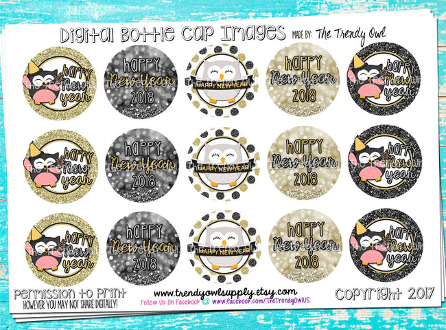 Happy New Year! 2018 - 1" BOTTLE CAP IMAGES - INSTANT DOWNLOAD