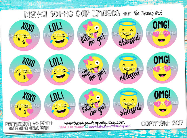 Emojis!! - 1" Bottle Cap Images - INSTANT DOWNLOAD