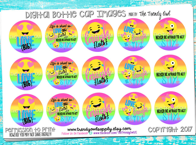 Love, Laugh, Be Silly - Emoji Themed- 1" BOTTLE CAP IMAGES - INSTANT DOWNLOAD