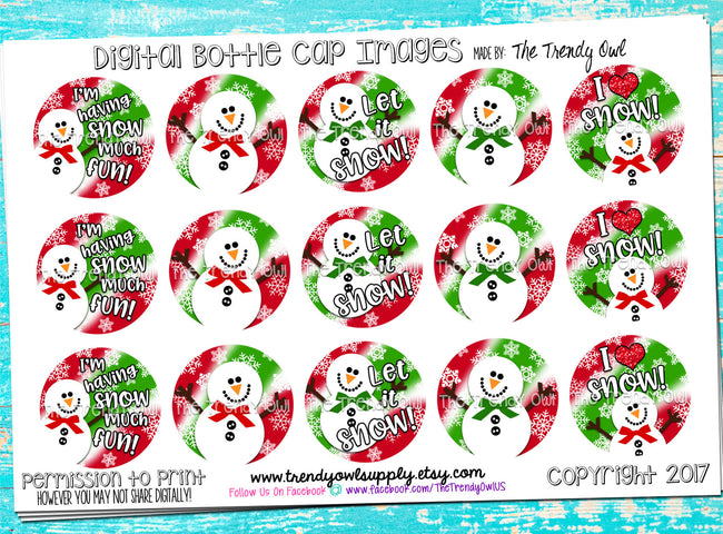 M2M Classic Christmas Snowmen Ribbon - 1" BOTTLE CAP IMAGES - INSTANT DOWNLOAD