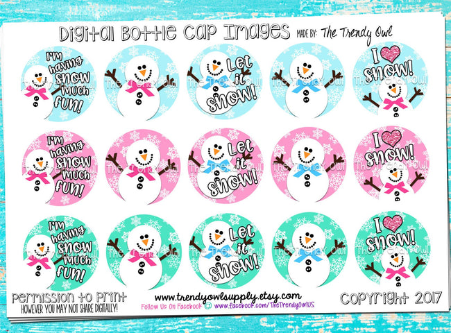 M2M Girly Winter Snowmen - 1" BOTTLE CAP IMAGES - INSTANT DOWNLOAD