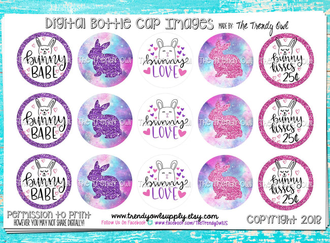 Glitter Galaxy Bunny - Easter Inspired - 1" Bottle Cap Images - INSTANT DOWNLOAD