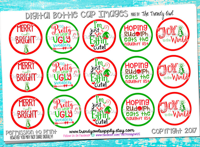I'm Just So Elfin' Cute! - Christmas Inspired Sayings - 1" BOTTLE CAP IMAGES - INSTANT DOWNLOAD