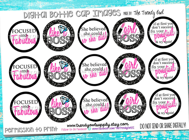 Girl Boss Inspired - 1" Bottle Cap Images - INSTANT DOWNLOAD