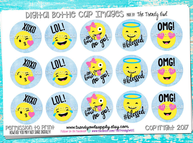 Emojis!! - 1" Bottle Cap Images - INSTANT DOWNLOAD