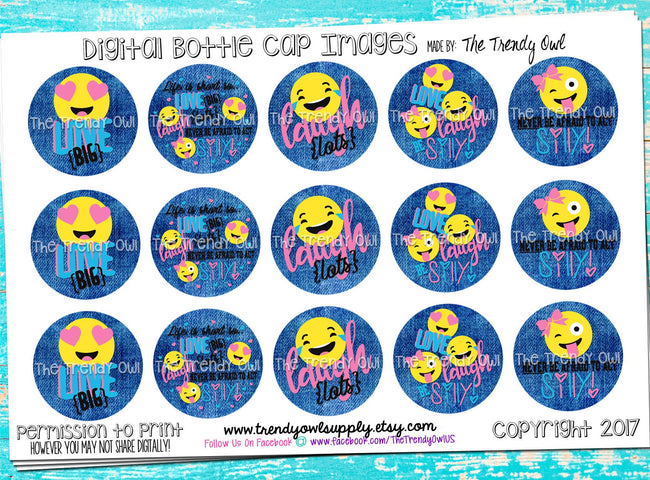 Love, Laugh, Be Silly - Emoji Themed - 1" BOTTLE CAP IMAGES - INSTANT DOWNLOAD