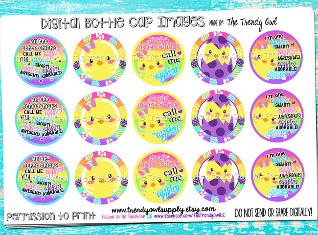 Bright Rainbow Eggstra Chick (Easter Inspired) - 1" Bottle Cap Images - INSTANT DOWNLOAD