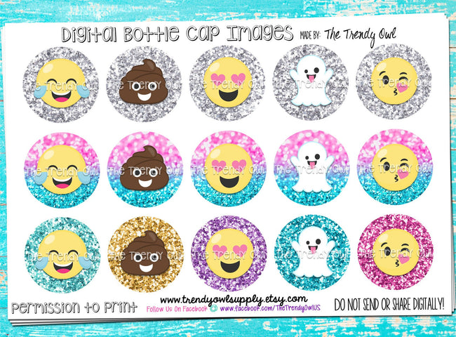 Emoji Inspired - 1" Bottle Cap Images - INSTANT DOWNLOAD