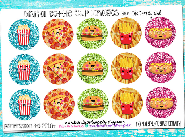Junk Food Inspired Emoji - 1" BOTTLE CAP IMAGES - INSTANT DOWNLOAD