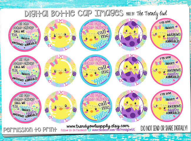 Pastel Rainbow Eggstra Chick - Easter Chick Inspired - 1" BOTTLE CAP IMAGES - INSTANT DOWNLOAD