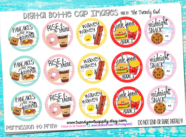 Food Themed - 1" Bottle Cap Images - INSTANT DOWNLOAD