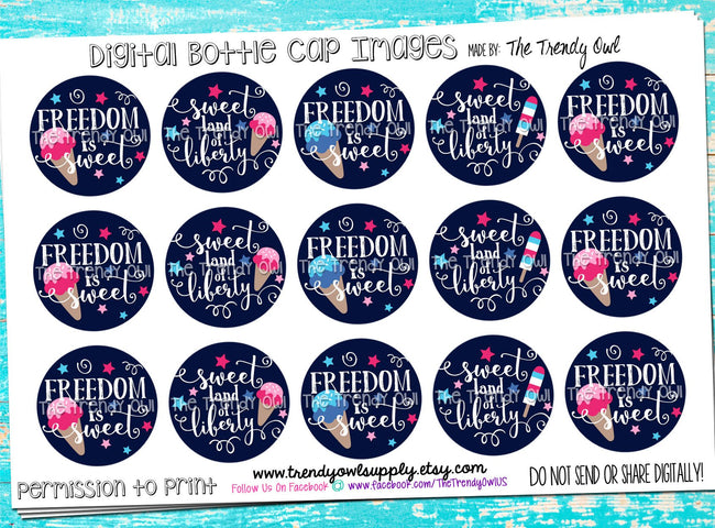 Freedom Is Sweet on Navy - 4th of July - 1" Bottle Cap Images - INSTANT DOWNLOAD