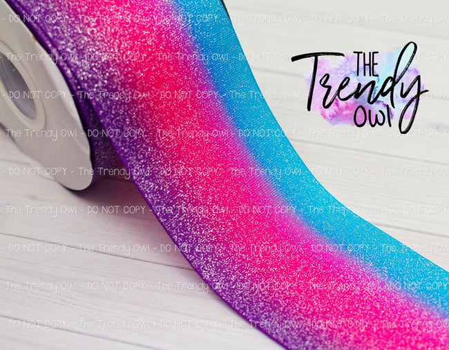 3" Glittered Turquoise/Pink/Purple Ombre - Heat Transfer Printed - 3yd bundle