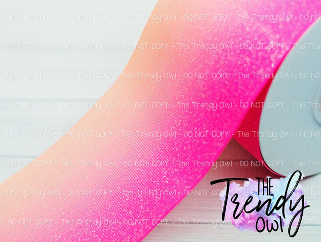 3" Glittered Coral/Pink Ombre - Heat Transfer Printed - 3yd Cuts
